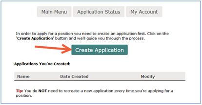 Create Application button screenshot